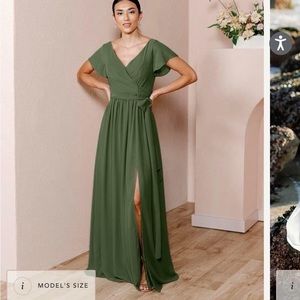 Revelry Harper Chiffon Faux Wrap Dress Deep Olive